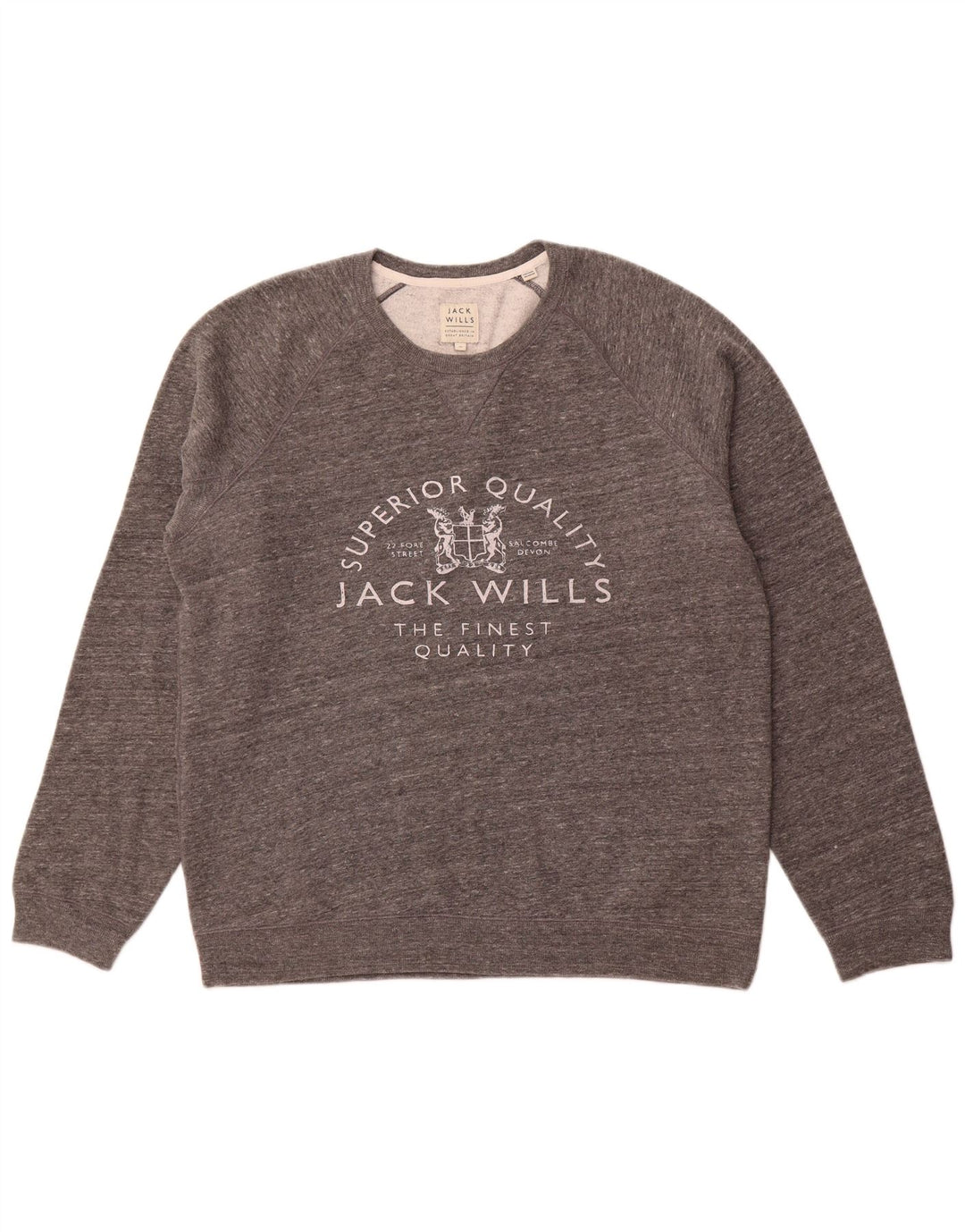 JACK WILLS Suéter gráfico con cuello redondo para hombre XL Algodón moteado gris