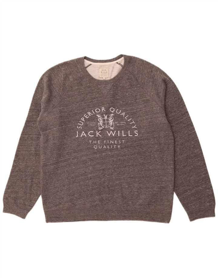 JACK WILLS Suéter gráfico con cuello redondo para hombre XL Algodón moteado gris