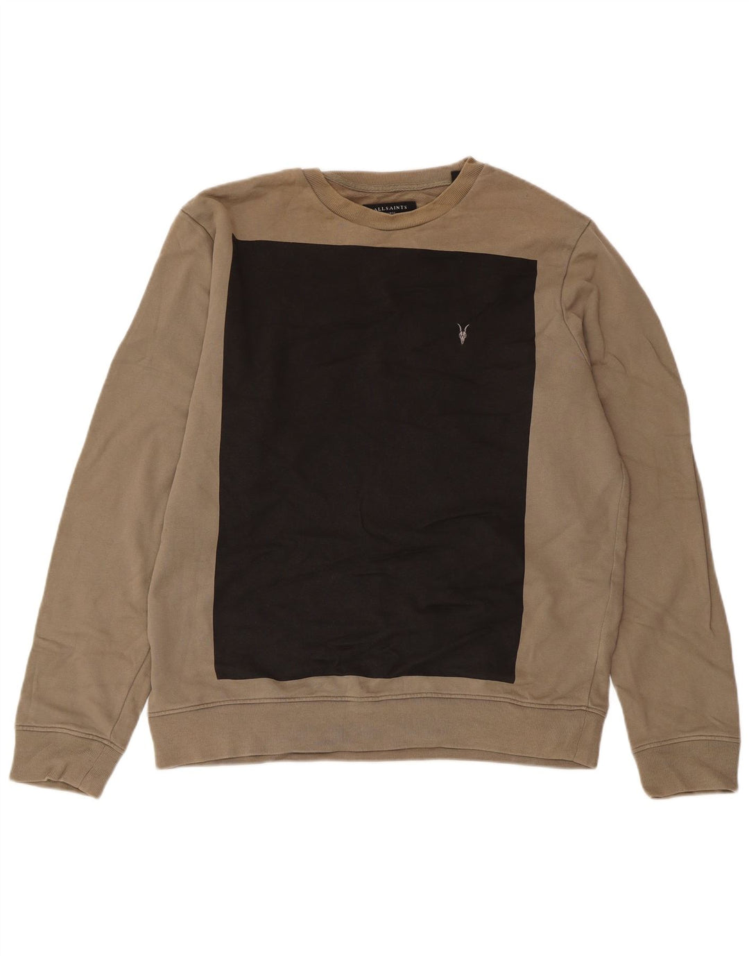 All Saints Hombre Sudadera Jumper Large Beige Colorblock Algodón