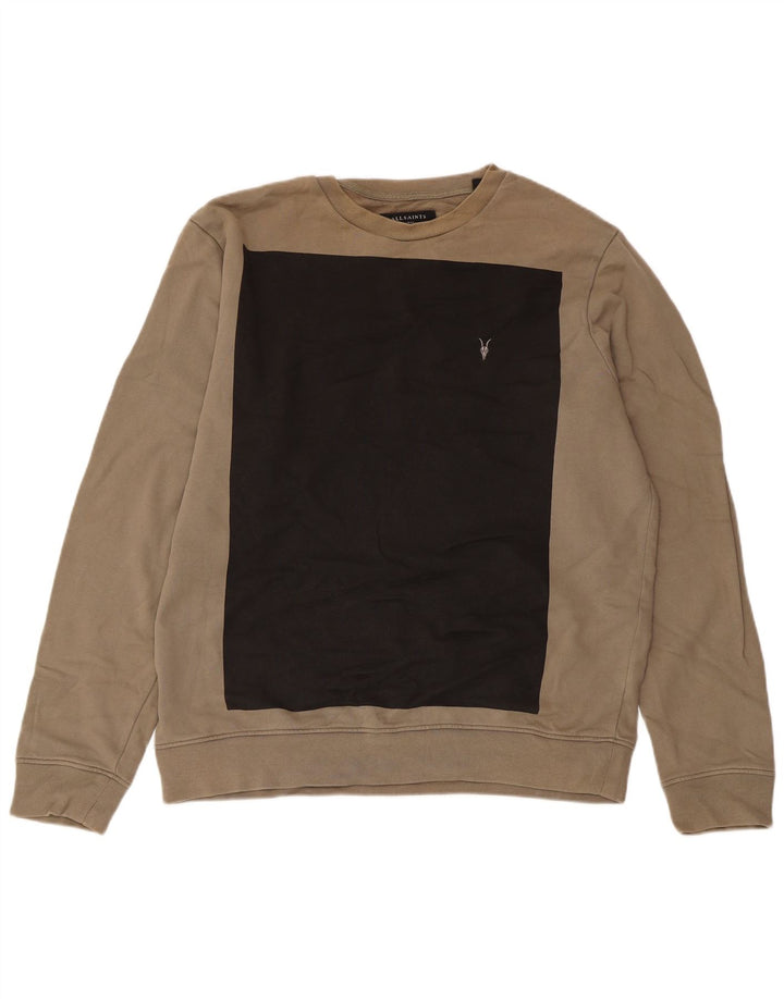 All Saints Hombre Sudadera Jumper Large Beige Colorblock Algodón