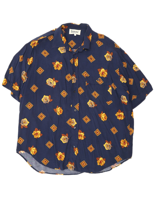 Baroni Camisa De Manga Corta Para Hombre 2XL Azul Marino Viscosa Floral