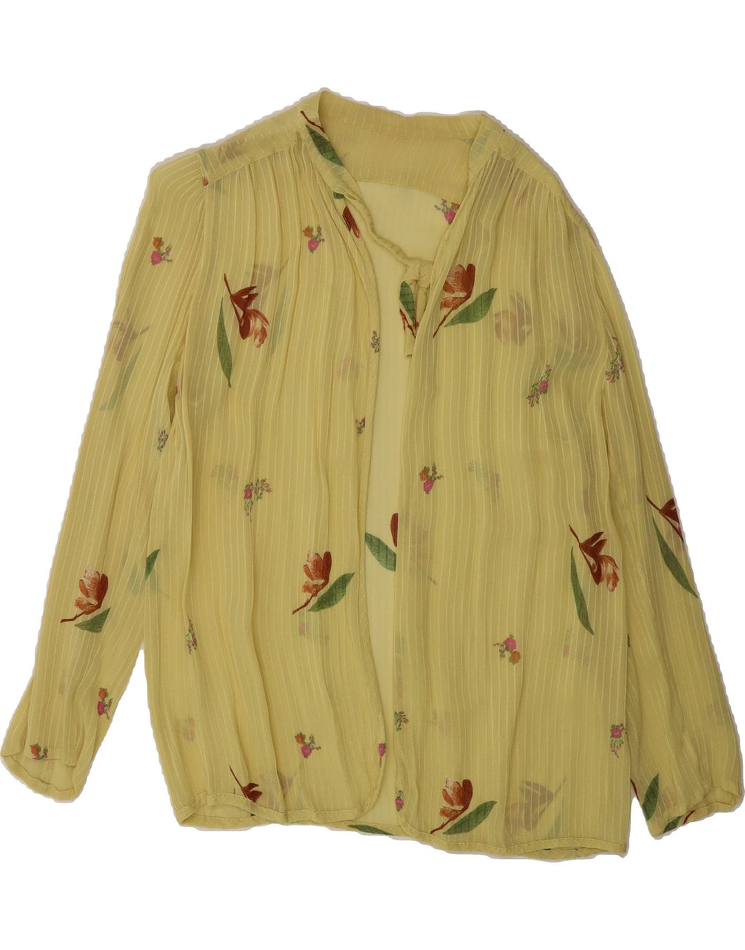 VINTAGE Womens See Through Cardigan Top EU 40 Medium Yellow Floral Vintage Vintage and Second-Hand Vintage from Messina Hembry 