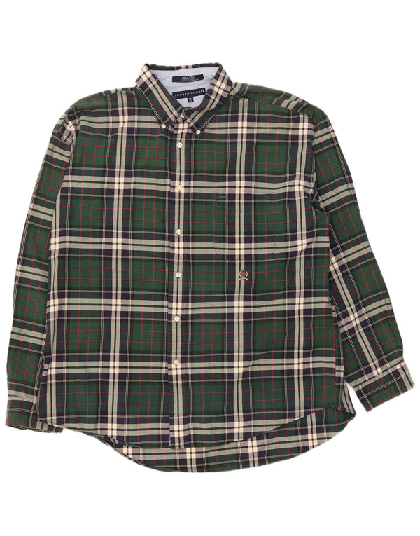 Tommy Hilfiger Camisa de franela para hombre 2XL Algodón a cuadros verdes