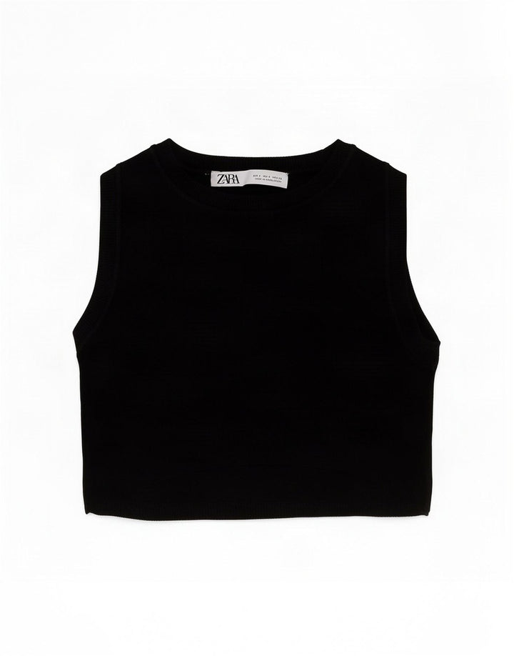 Zara Mujer Crop Vest Top UK 8 Small Viscosa Negra