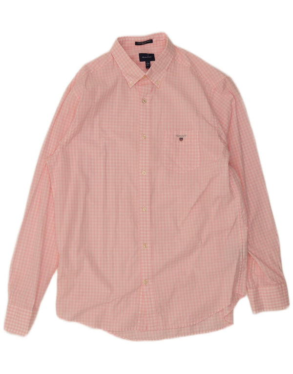 Camisa Gant de corte regular para hombre, talla 16 1/2 41/42, algodón a cuadros rosa grande