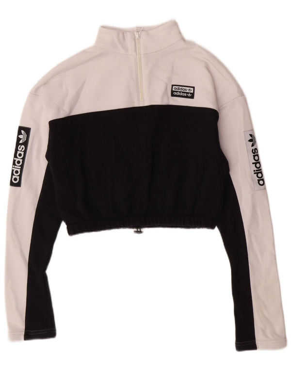ADIDAS Mujer Crop Graphic Sudadera Jumper UK 8 Small Blanco Colorblock