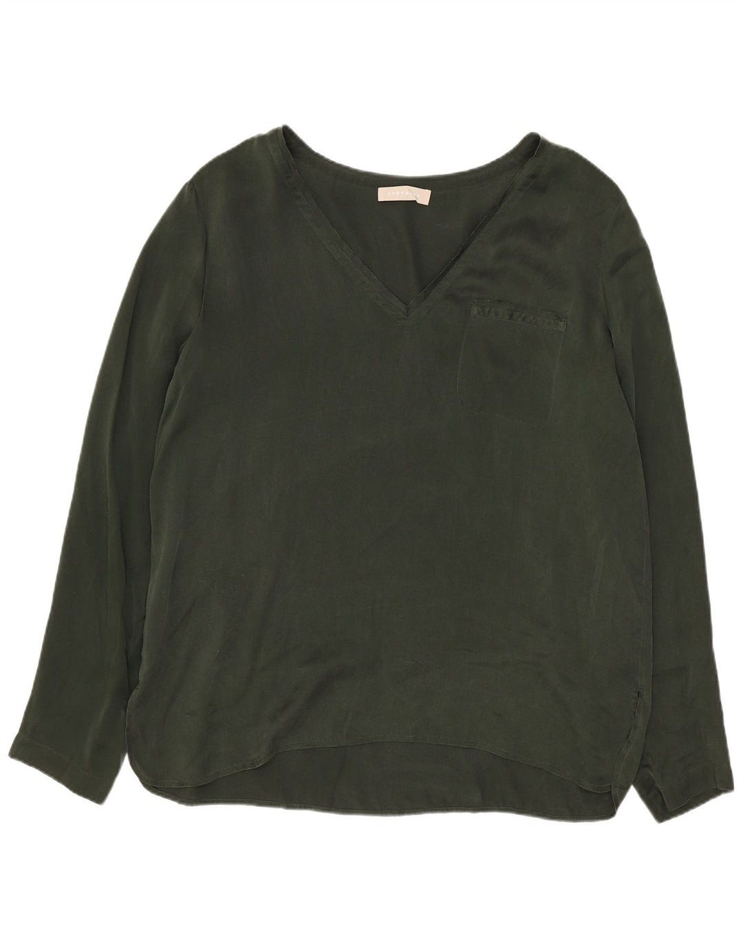 Stefanel Blusa de manga larga para mujer IT 44 Seda mediana caqui