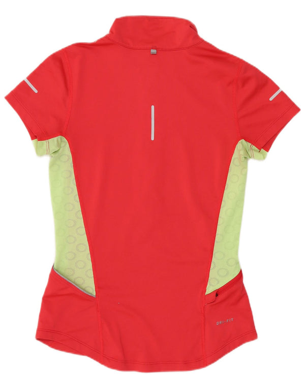 Nike Camiseta Dri Fit con cuello y cremallera para mujer UK 6 XS Rojo Colorblock