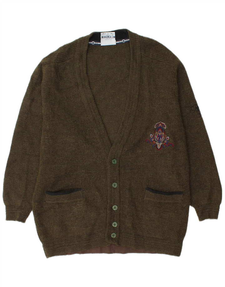 Vintage hombres Cardigan suéter medio lana caqui