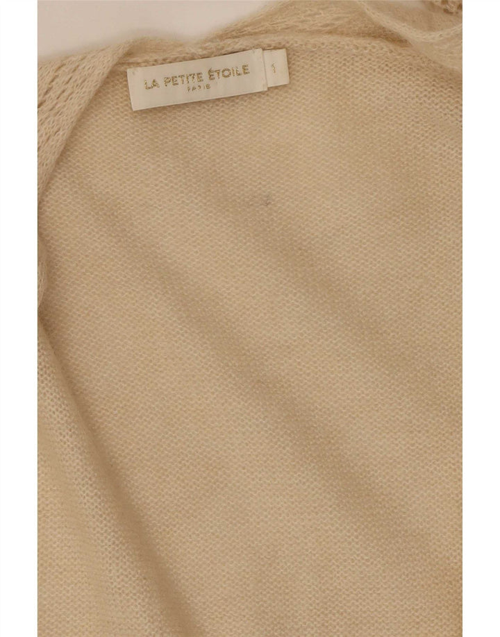 Vintage mujer abierto cardigan suéter Reino Unido 16 grande beige