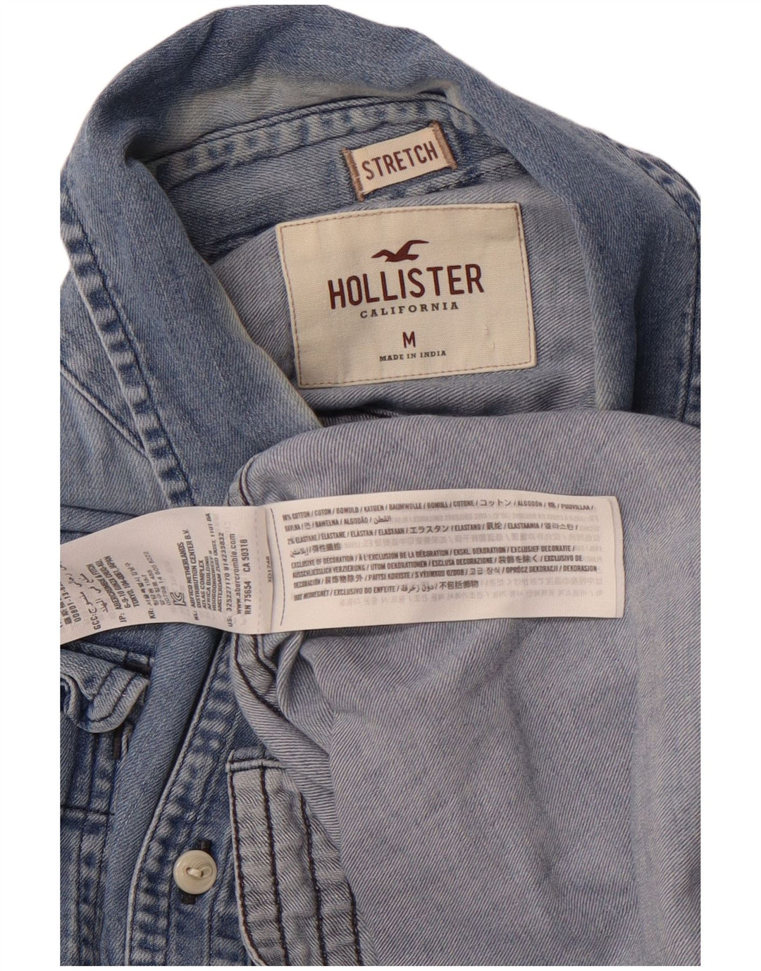 HOLLISTER Camisa Vaquera De Algodón Azul Medio Para Hombre