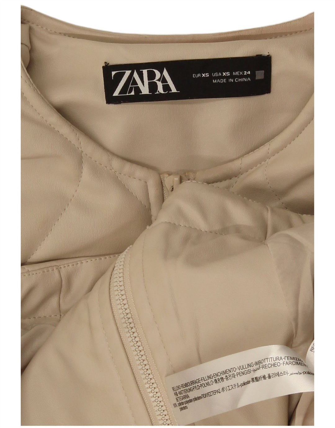 Zara Mujer Chaqueta Acolchada De Piel Sintética Extragrande UK 6 XS Poliéster Beige