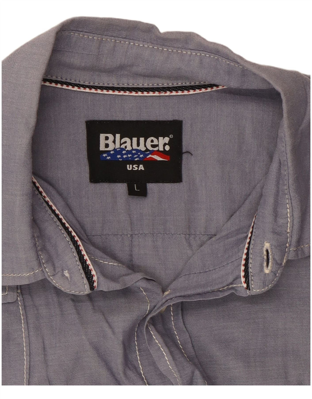 BLAUER Camisa militar de manga corta para hombre de algodón azul grande