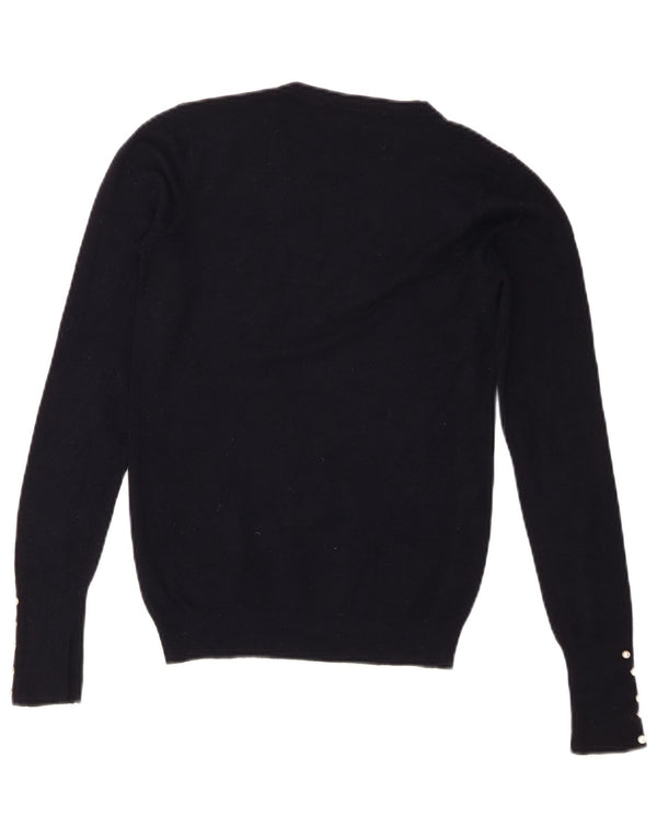 Zara Mujer Cuello Redondo Jersey Jersey UK 10 Small Azul Marino Viscosa