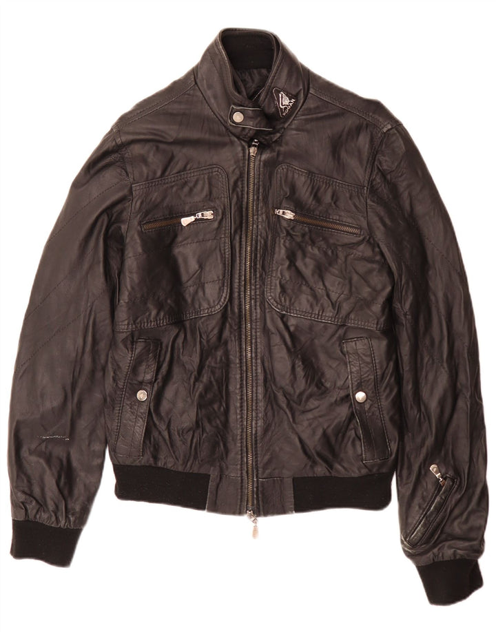 Hogan Chaqueta motera de cuero para mujer UK 42 Mediana Negro