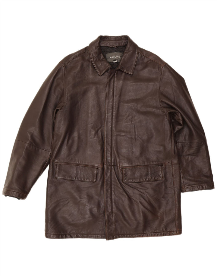 Belfe & Belfe Chaqueta de cuero para hombre UK 38 Cuero marrón medio