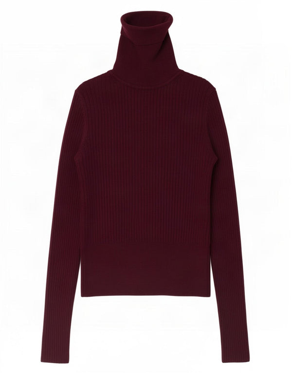 Zara Mujer Crop Roll Neck Jumper Sweater UK 12 Medium Borgoña Viscosa