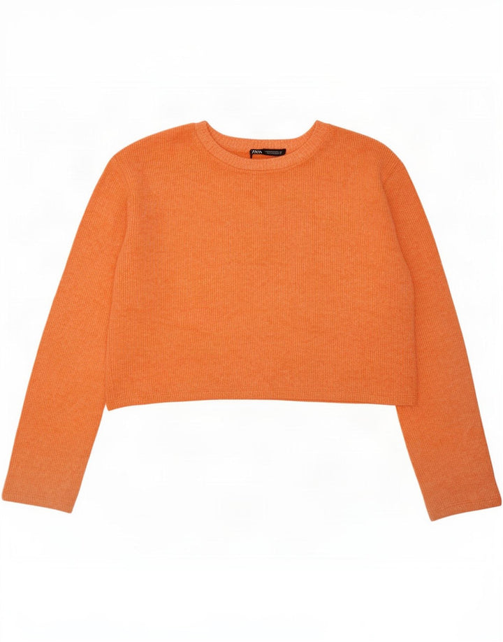 Zara Mujer Crop Oversize Top Manga Larga UK 10 Small Naranja Poliéster