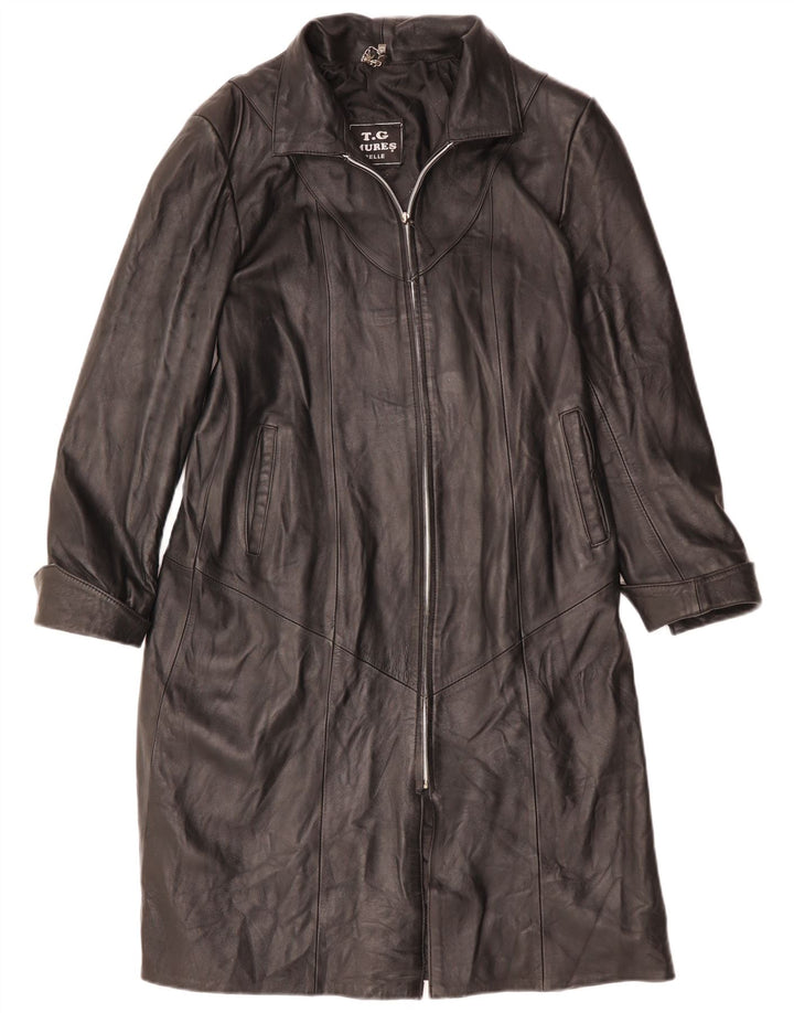 Vintage mujer cuero abrigo Reino Unido 12 cuero negro medio