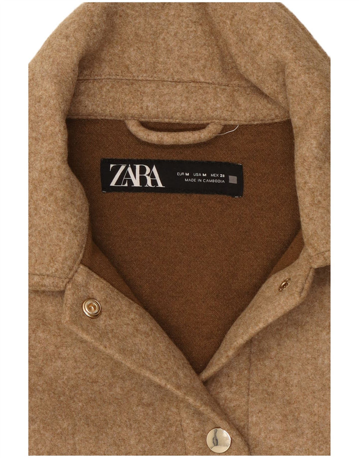 Zara Mujer Camisa De Franela Lumberjack UK 44 Poliéster Beige Medio