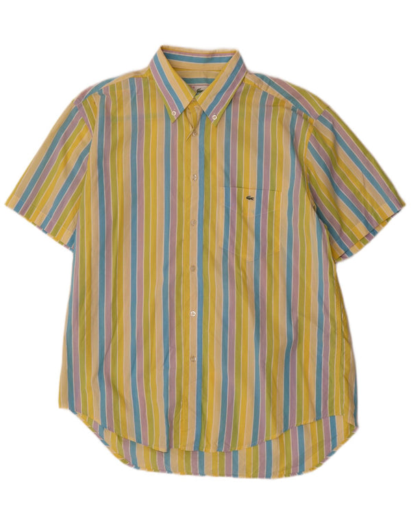LACOSTE Camisa de manga corta para hombre Talla 42 Grande Algodón a rayas multicolor