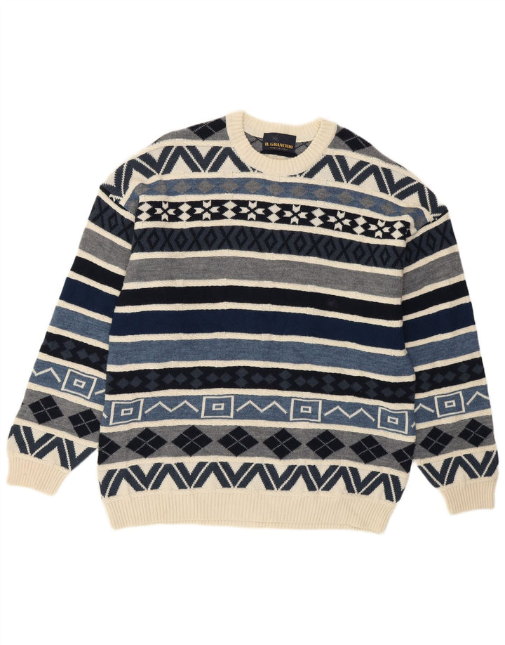Il Granchio Jersey De Cuello Redondo Para Hombre Jersey Grande Azul Geométrico