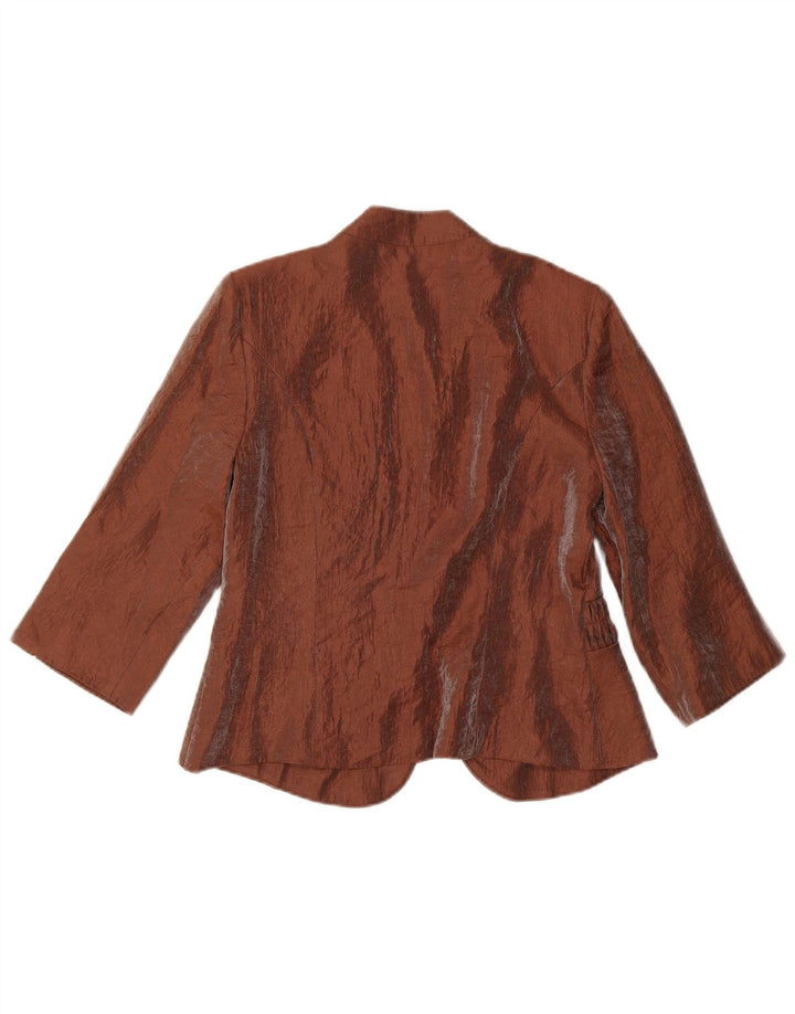 Vintage mujer 3/4 manga Blazer chaqueta Reino Unido 10 pequeño rayón marrón