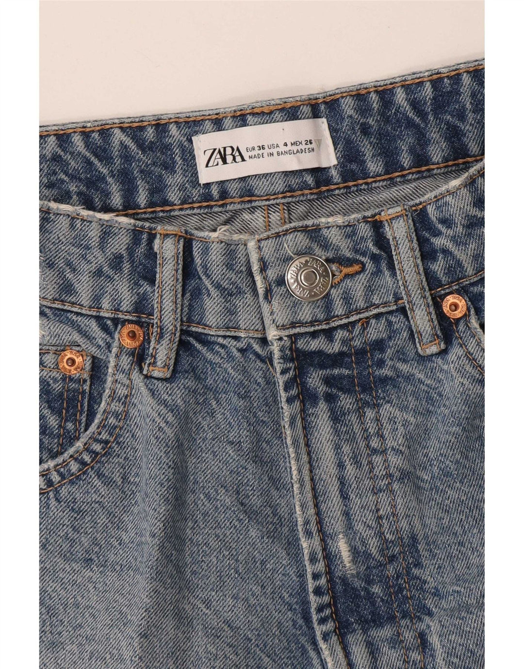 Zara Pantalones cortos de mezclilla desgastados para mujer EU 36 XS W26 Azul
