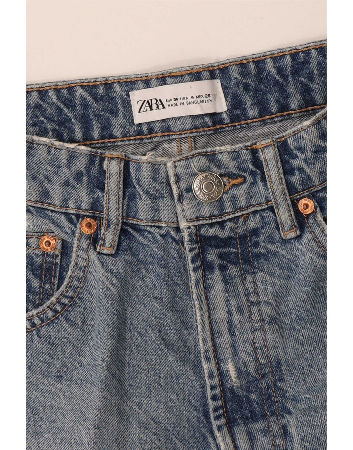Zara Pantalones cortos de mezclilla desgastados para mujer EU 36 XS W26 Azul