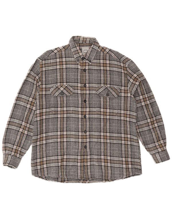 Camisa de franela vintage para hombre talla 41/42 algodón a cuadros gris grande