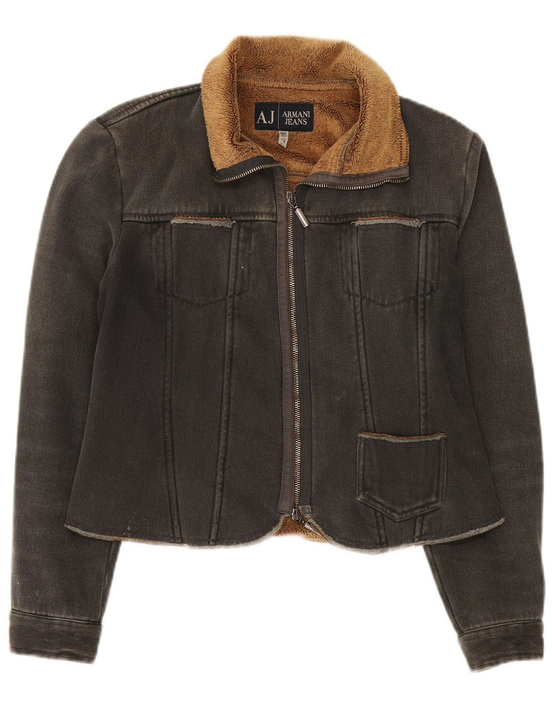 Armani Jeans Chaqueta Sherpa De Mezclilla Corta Para Mujer IT 42 Poliéster Negro Mediano