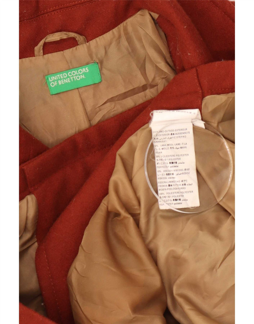 Benetton Chaquetón Mujer UK 44 Grande Lana Marrón