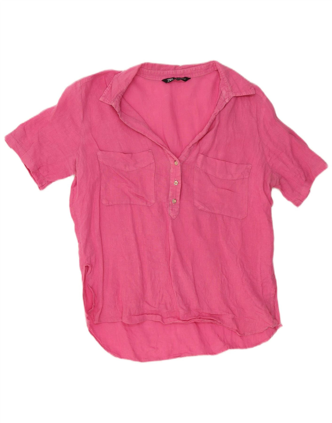 ZARA Mujer Blusa Camisa Manga Corta ES 40 XL Rosa