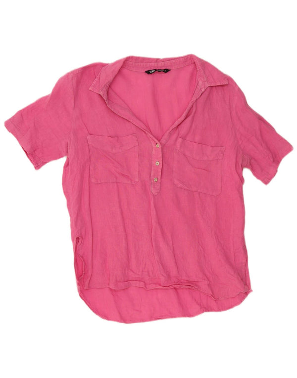 ZARA Mujer Blusa Camisa Manga Corta ES 40 XL Rosa