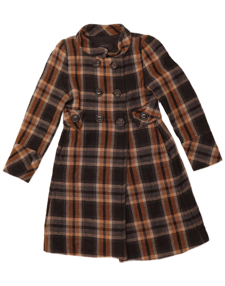 ZARA Mujer Abrigo Cruzado UK 44 Large Acrílico Negro A Cuadros