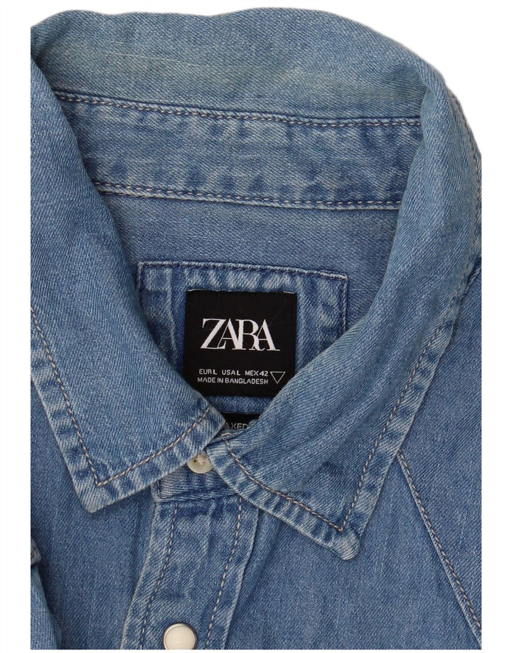 Zara Hombre Camisa Vaquera Grande Algodón Azul