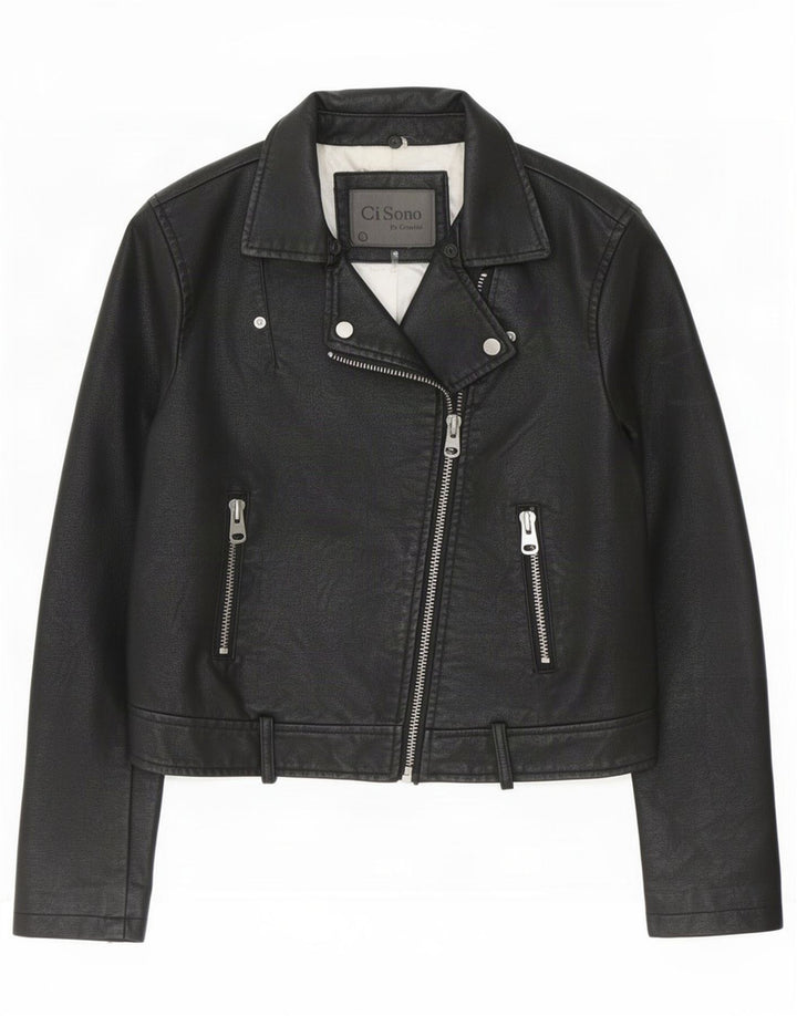 Cavalini Chaqueta motera de piel sintética para mujer UK 46 Large Polietileno negro