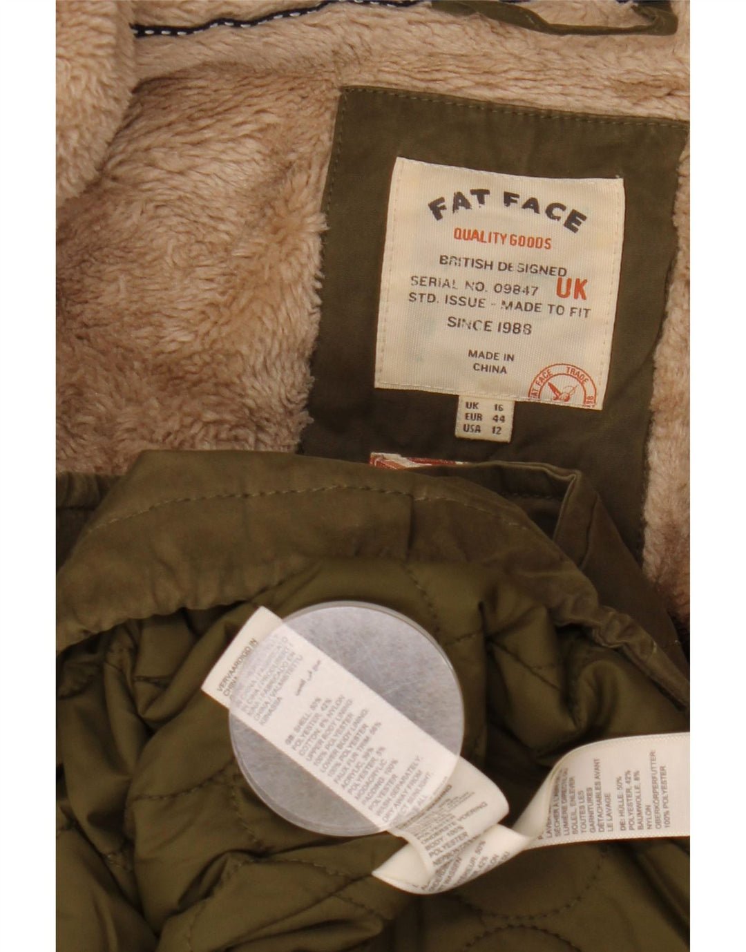 FAT FACE Parka con capucha para mujer UK 46 Large Caqui Poliéster