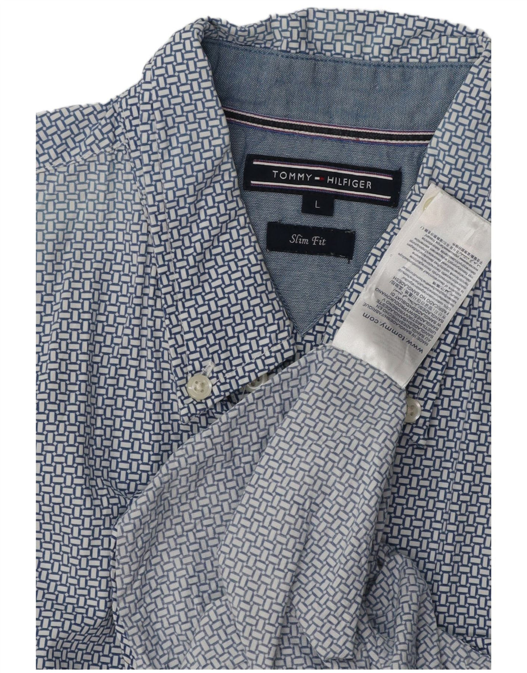 TOMMY HILFIGER Camisa ajustada de hombre en algodón geométrico azul grande
