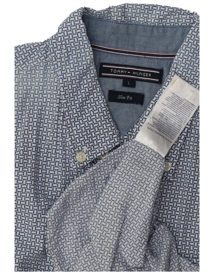 TOMMY HILFIGER Camisa ajustada de hombre en algodón geométrico azul grande
