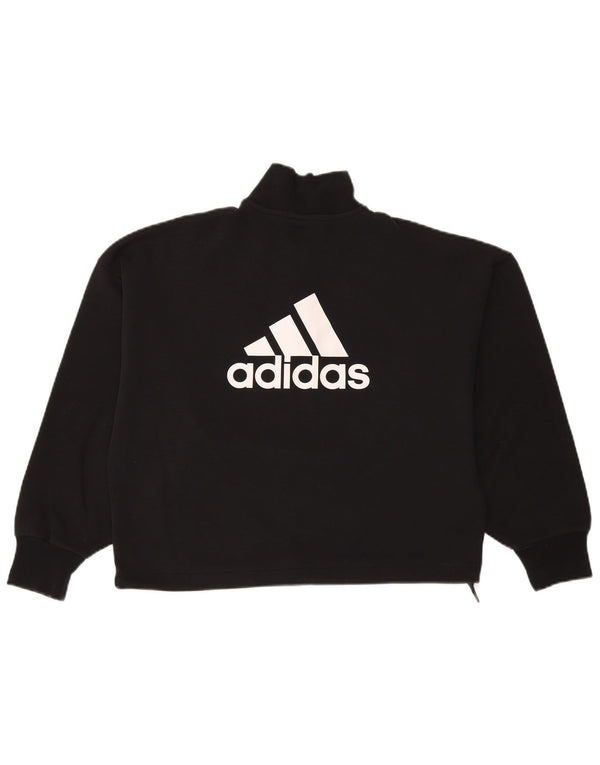 Adidas Mujer Oversize Crop Zip Neck Sudadera Jumper UK 8/10 Small Negro