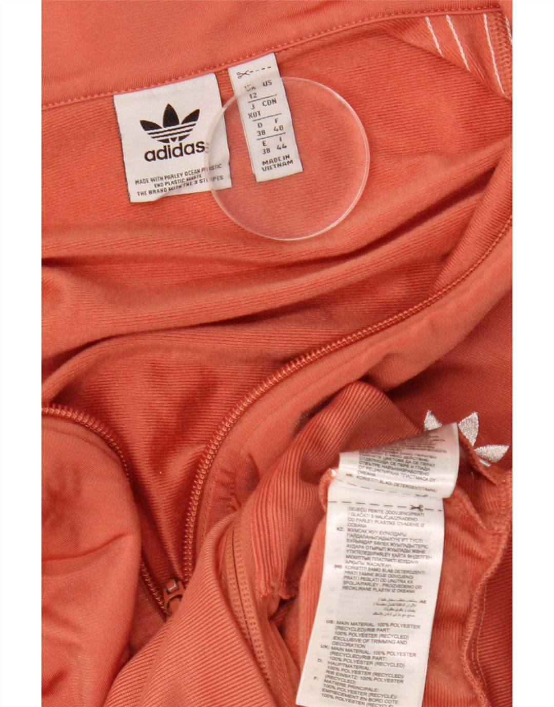Adidas Mujer Crop Chándal Top Chaqueta UK 12 Medio Naranja Poliéster
