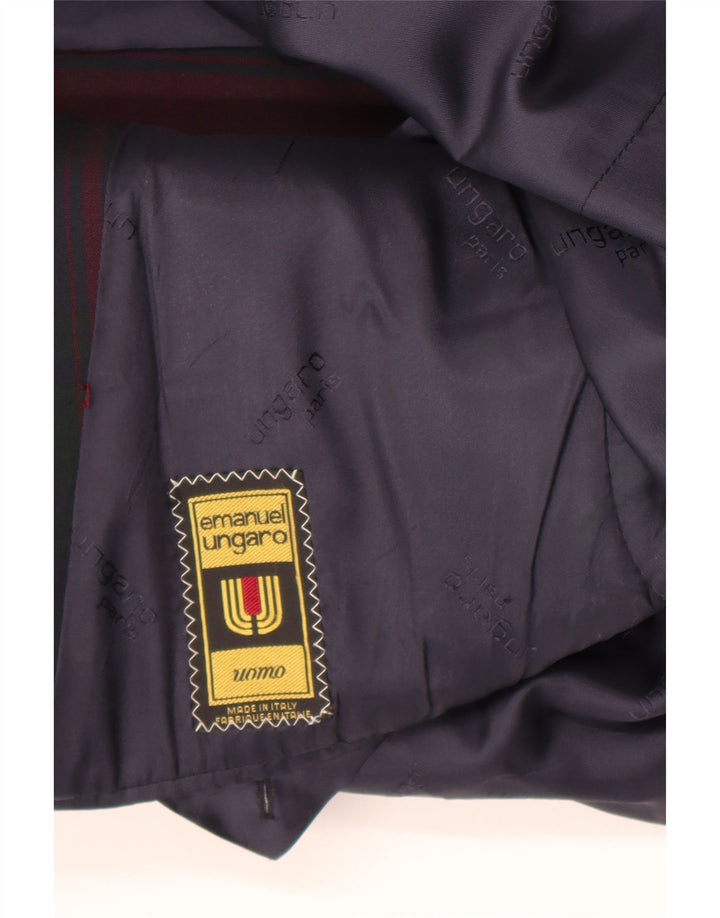 Emanuel Ungaro Chaqueta tipo blazer de 2 botones para hombre UK 38 Medium Borgoña Check