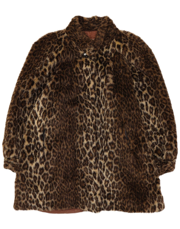 Abrigo vintage de piel sintética de gran tamaño para mujer IT 48 XL Marrón Animal Print