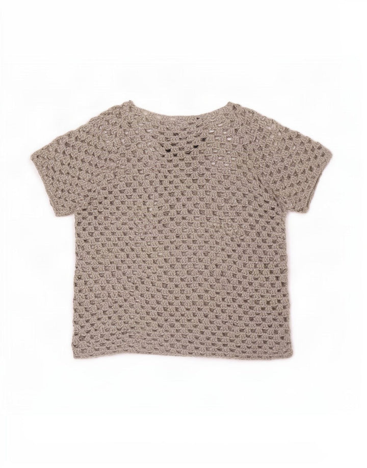 Vintage mujer ver a través de blusa Top Reino Unido 16 grande gris floral