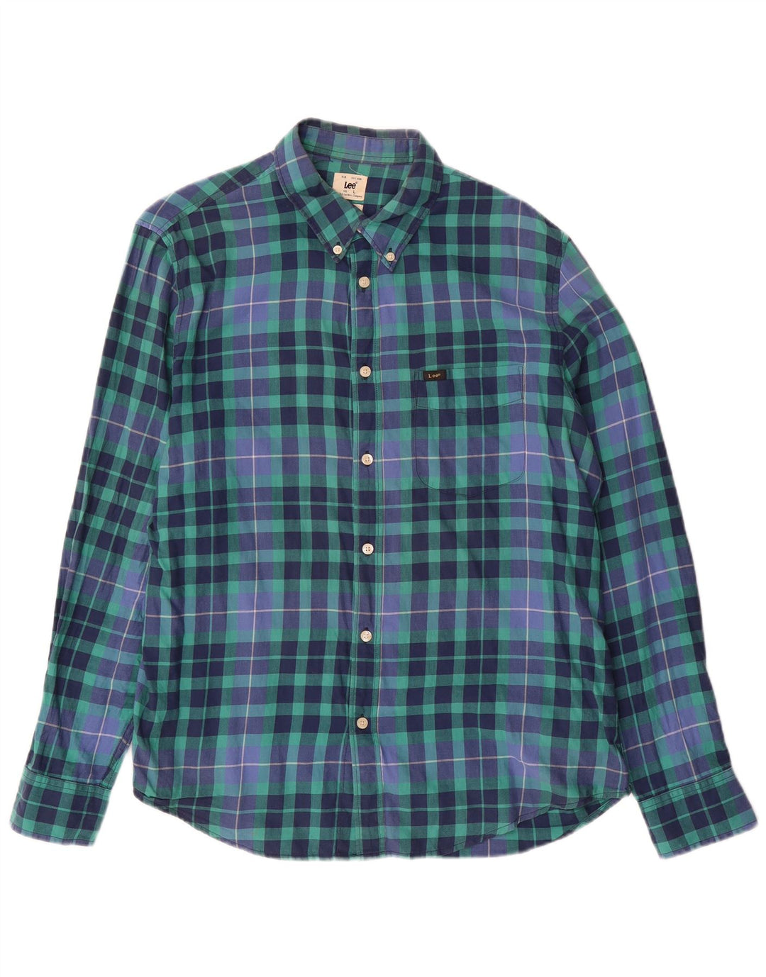 LEE Camisa de corte regular para hombre de algodón a cuadros azules grandes