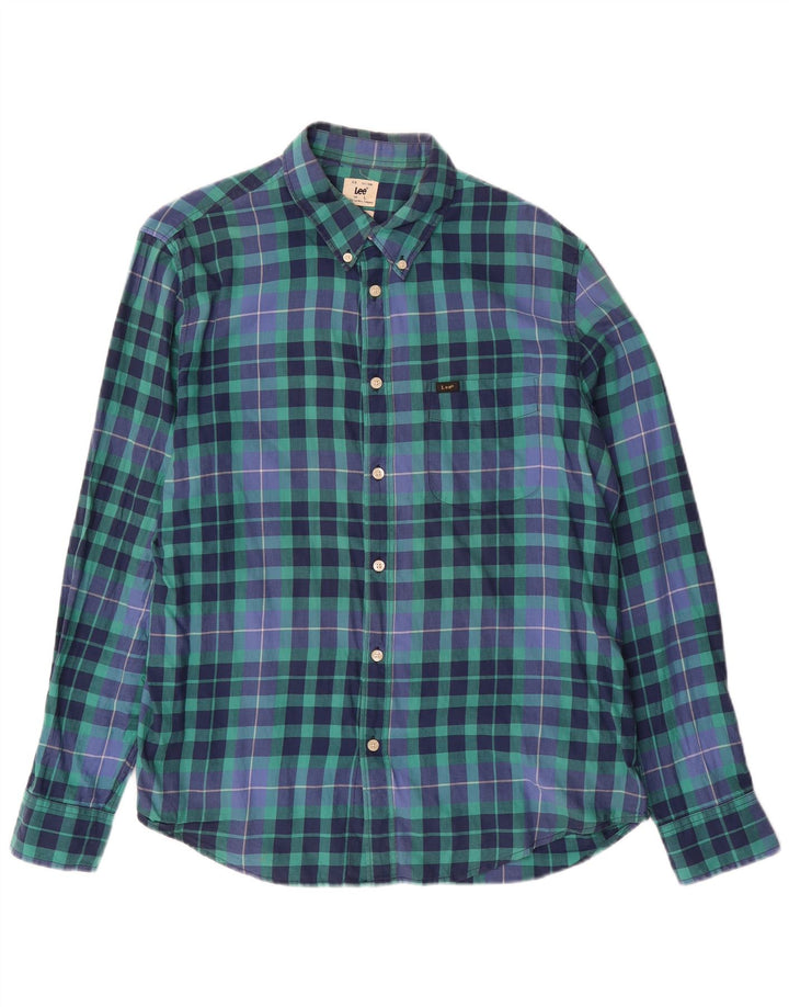 LEE Camisa de corte regular para hombre de algodón a cuadros azules grandes