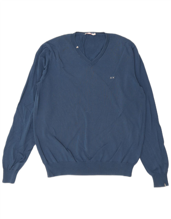 Sun68 Hombre Jersey con Cuello en V Jersey Grande Azul Algodón Clásico