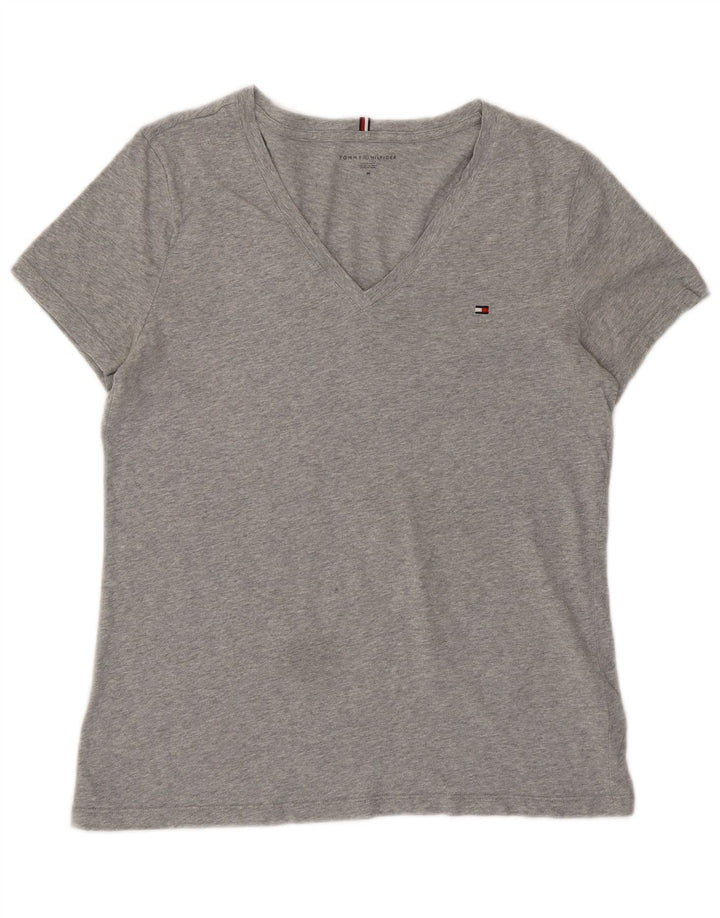 TOMMY HILFIGER Womens T-Shirt Top UK 14 Medium Grey Cotton Vintage Tommy Hilfiger and Second-Hand Tommy Hilfiger from Messina Hembry 
