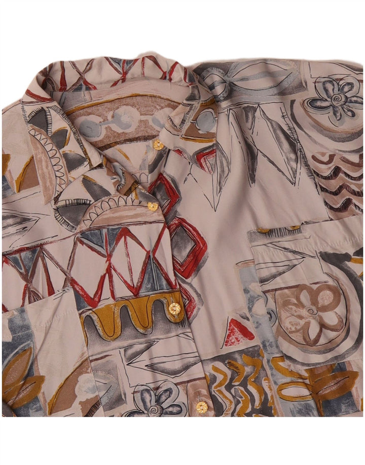 VINTAGE Camisa de mujer Reino Unido 18 XL Patchwork blanco